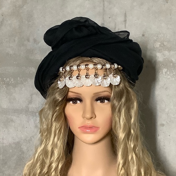 🌸 SCARF WRAP SHELL BEAD PEARL HEAD BOHO SHAWL MULTIPURPOSE BLACK BEADS INDIA - Picture 3 of 10